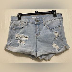 Distressed denim shorts